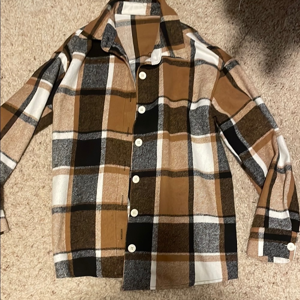 Plaid Button-Up Shirt in Brown and Black